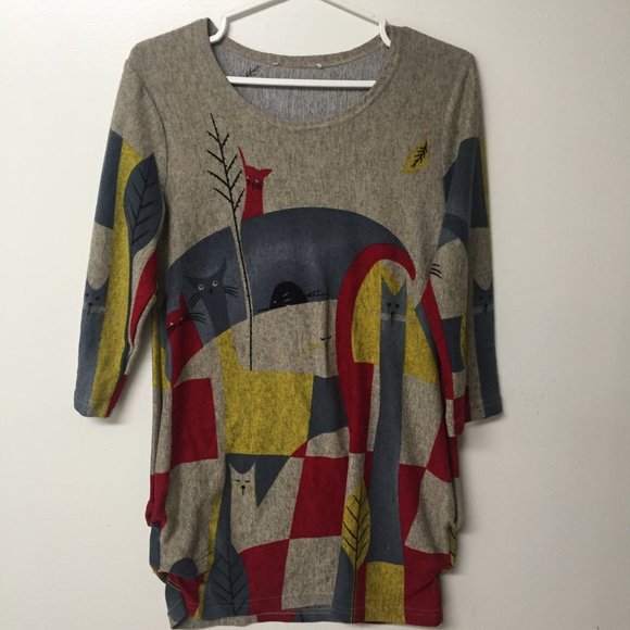 Cat Kitty Dress abstract grey multicolour Size Small - Picture 1 of 6